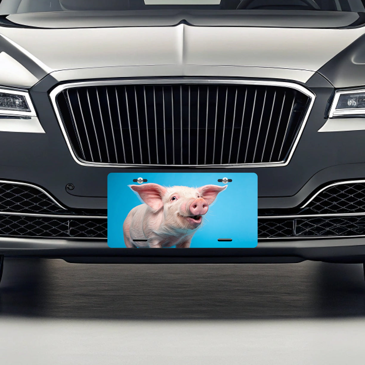 Pig Face Blue Background Metal Vanity Novelty Tag License Plate for Trucks Cars SUVs