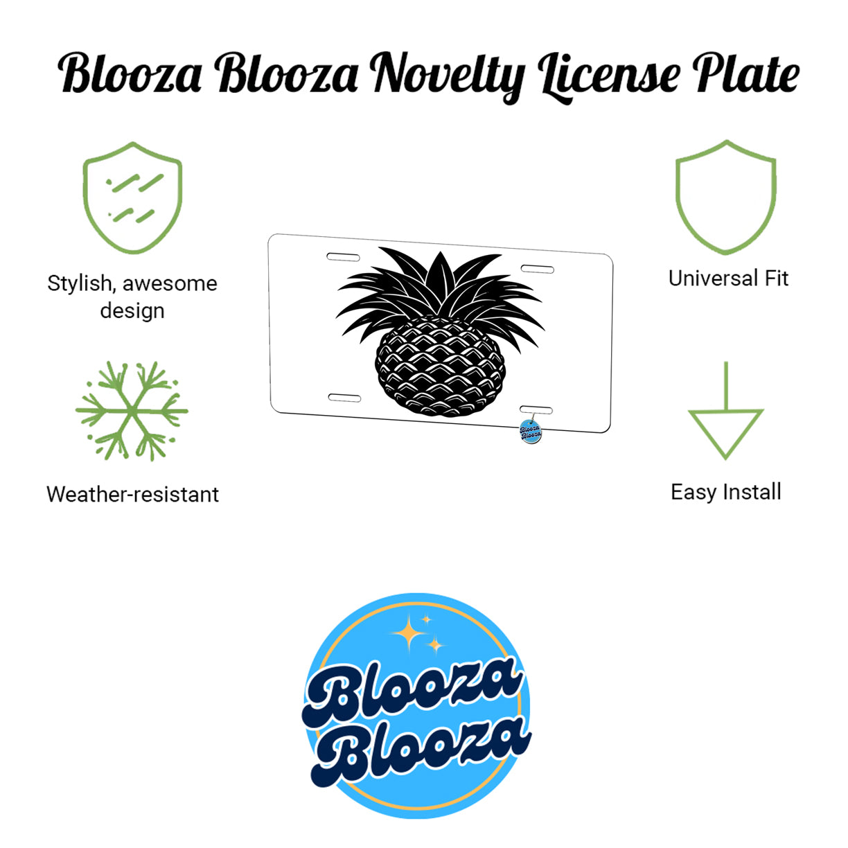 Pineapple Black White Metal Vanity Novelty Tag License Plate for Trucks Cars SUVs