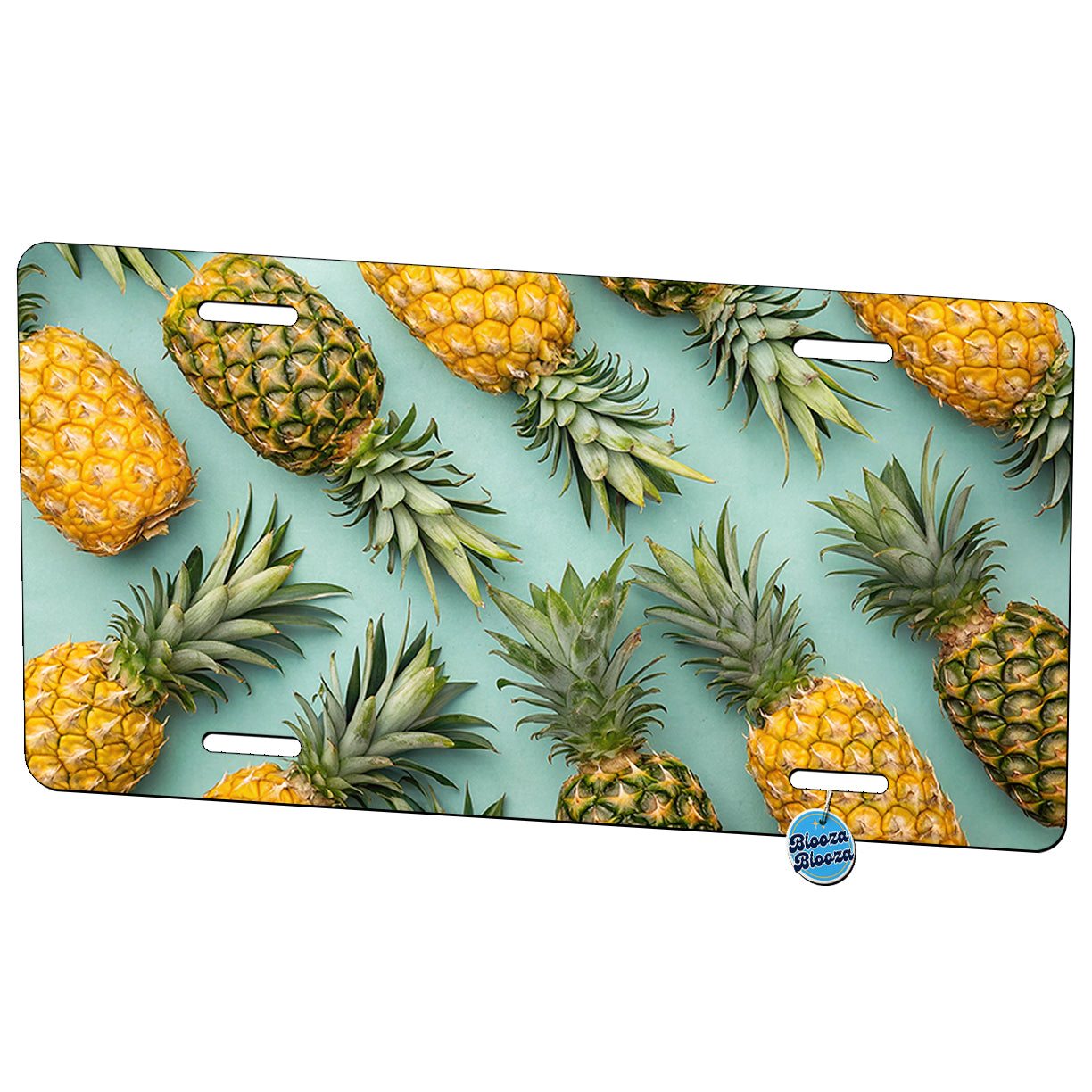 Pineapples Pattern Blue Background Metal Vanity Novelty Tag License Plate for Trucks Cars SUVs