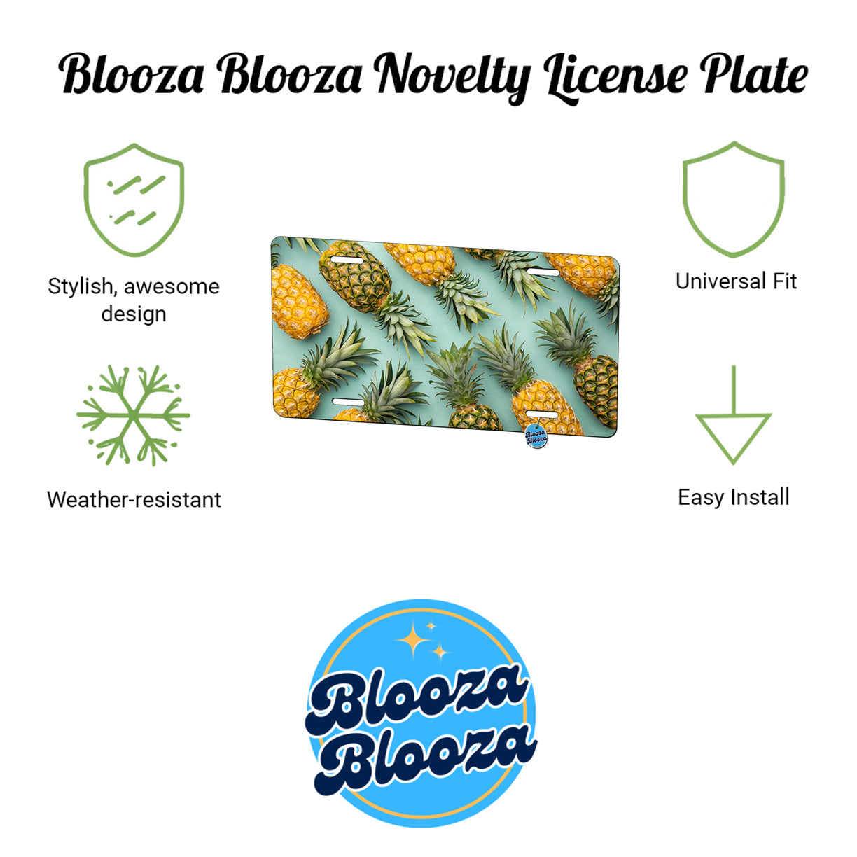 Pineapples Pattern Blue Background Metal Vanity Novelty Tag License Plate for Trucks Cars SUVs