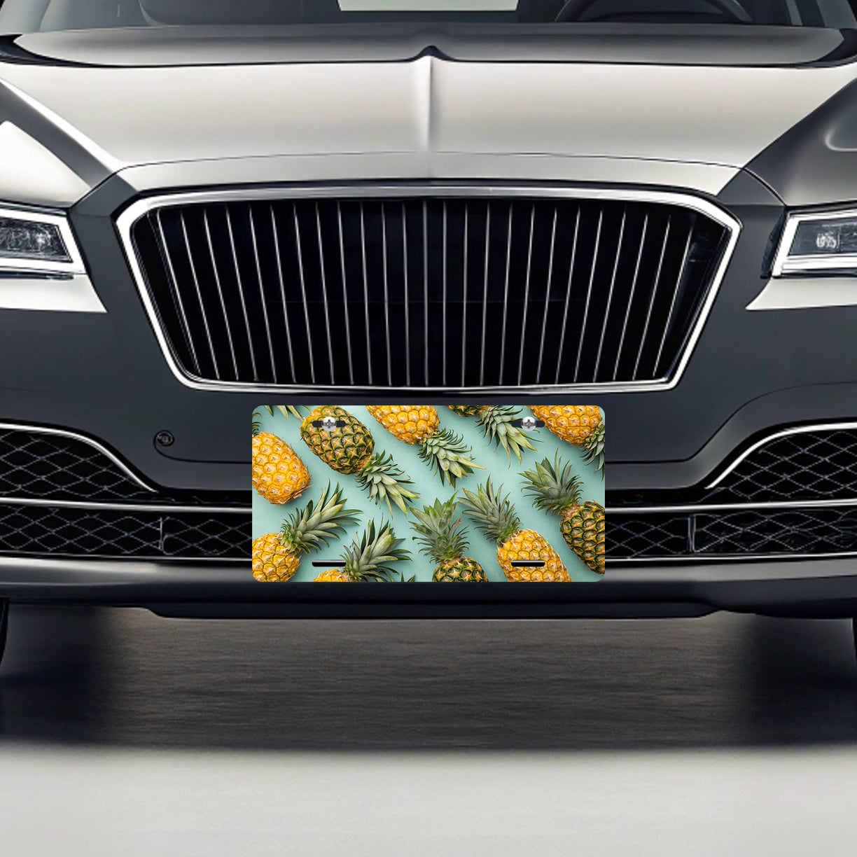 Pineapples Pattern Blue Background Metal Vanity Novelty Tag License Plate for Trucks Cars SUVs