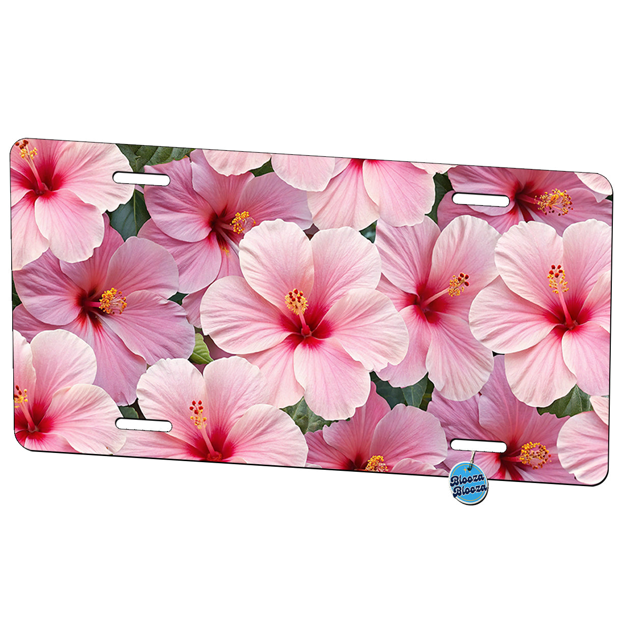 Pink Hibiscus Flowers Floral Pattern Metal Vanity Novelty Tag License Plate for Trucks Cars SUVs
