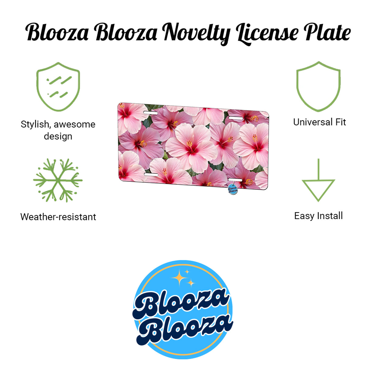 Pink Hibiscus Flowers Floral Pattern Metal Vanity Novelty Tag License Plate for Trucks Cars SUVs