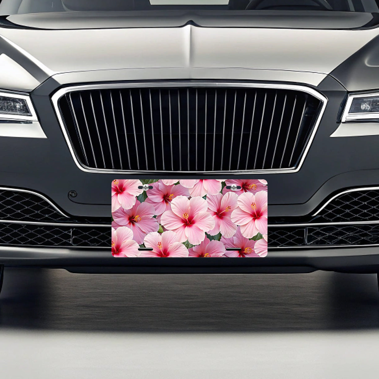Pink Hibiscus Flowers Floral Pattern Metal Vanity Novelty Tag License Plate for Trucks Cars SUVs