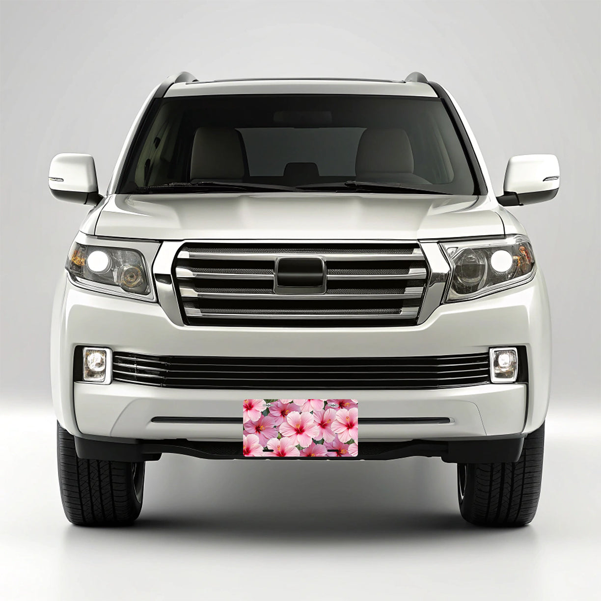 Pink Hibiscus Flowers Floral Pattern Metal Vanity Novelty Tag License Plate for Trucks Cars SUVs