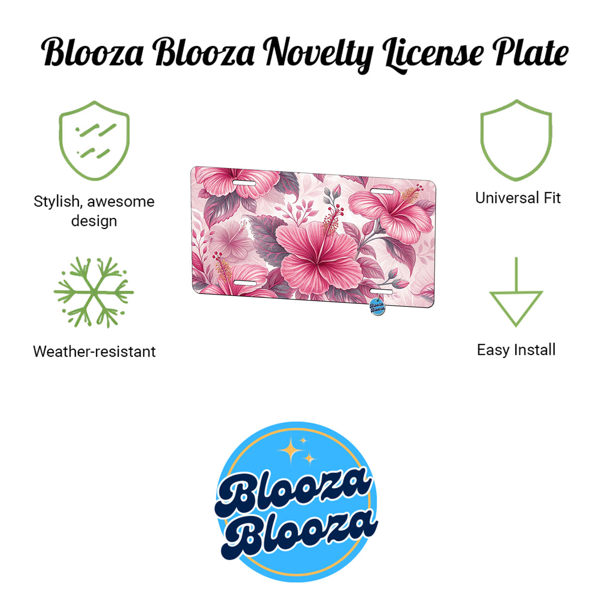 Pink Hibiscus Flowers Pattern Drawing Metal Vanity Novelty Tag License Plate for Trucks Cars SUVs