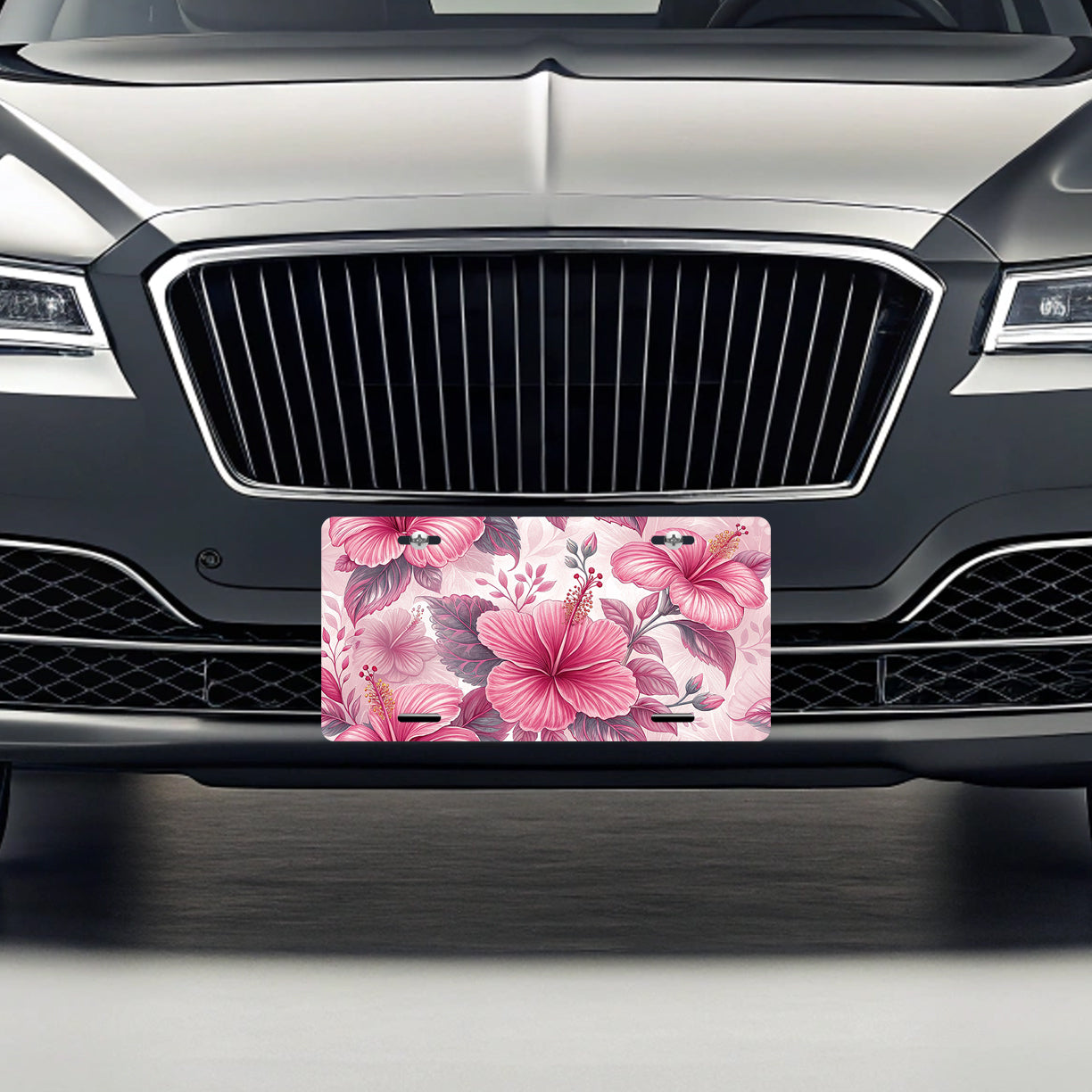 Pink Hibiscus Flowers Pattern Drawing Metal Vanity Novelty Tag License Plate for Trucks Cars SUVs
