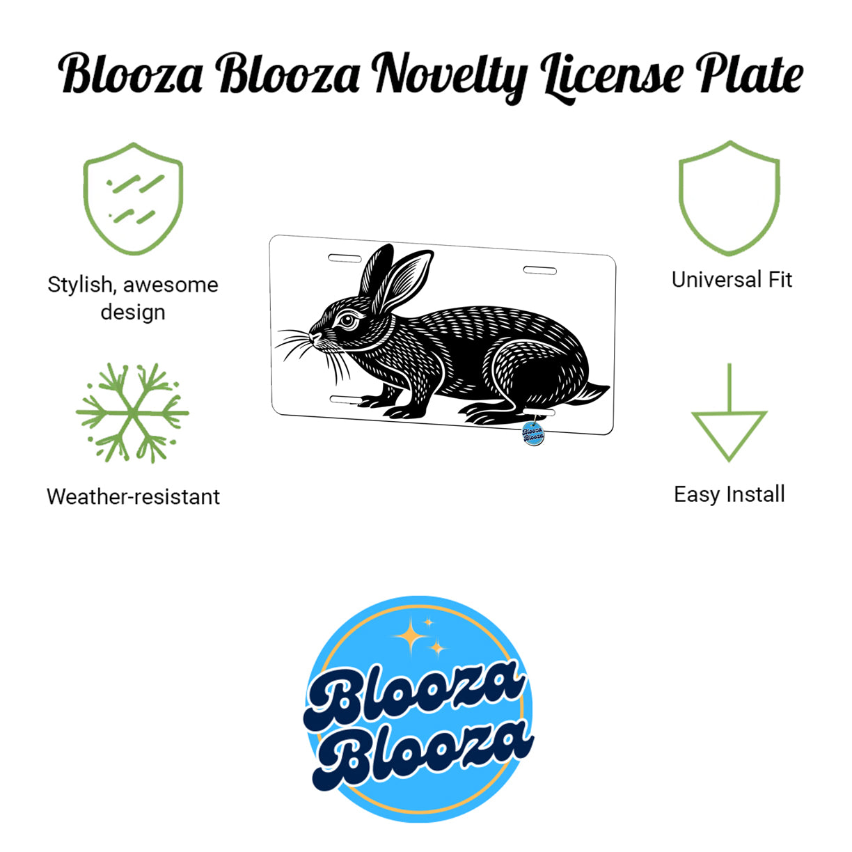 Rabbit Bunny Black White Metal Vanity Novelty Tag License Plate for Trucks Cars SUVs