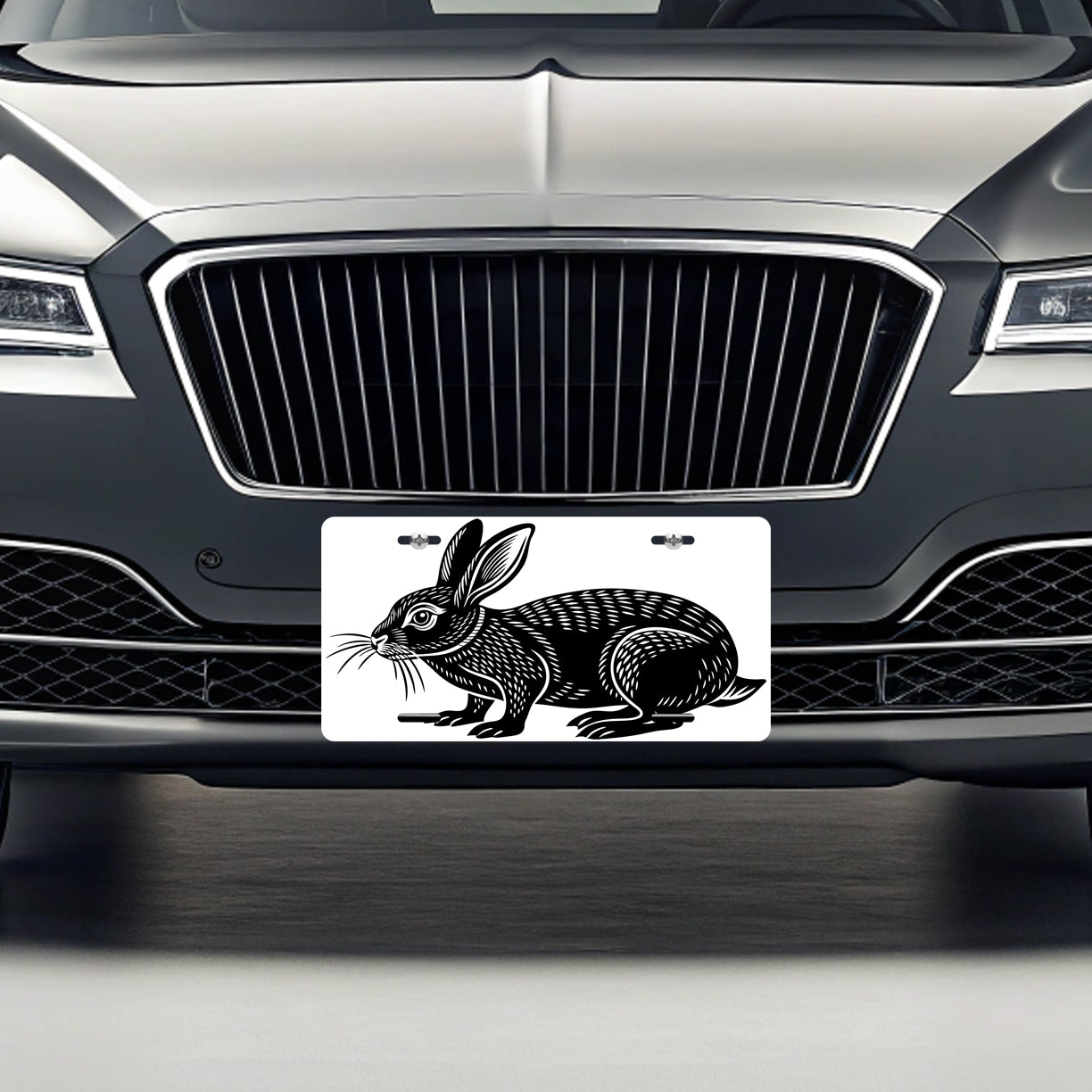 Rabbit Bunny Black White Metal Vanity Novelty Tag License Plate for Trucks Cars SUVs