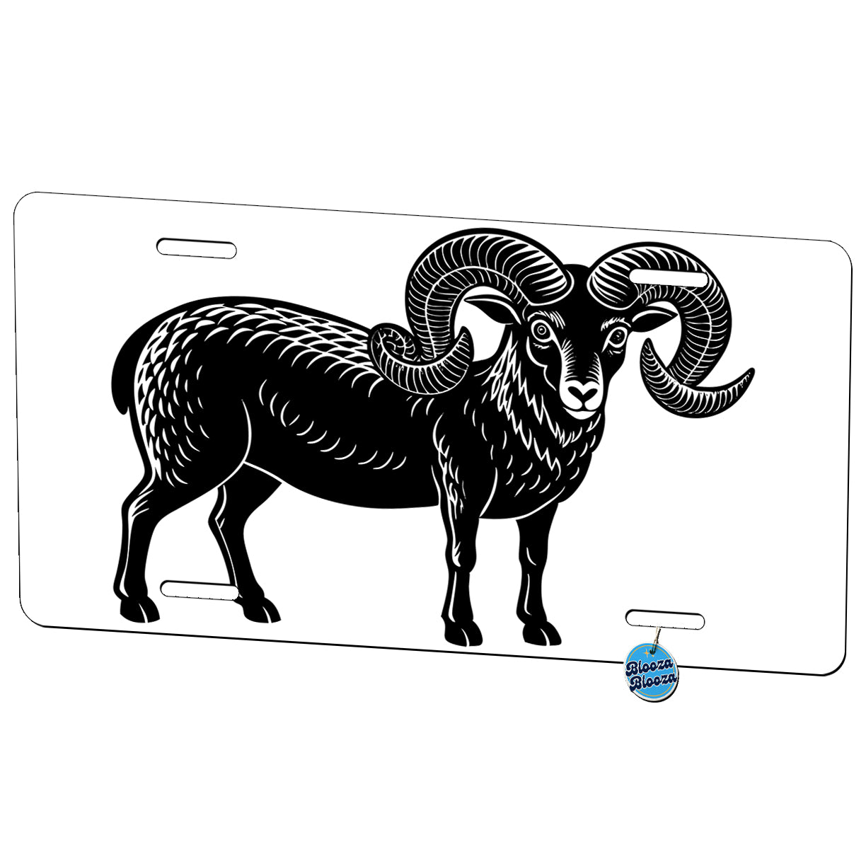 Ram Male Sheep Black White Metal Vanity Novelty Tag License Plate for Trucks Cars SUVs