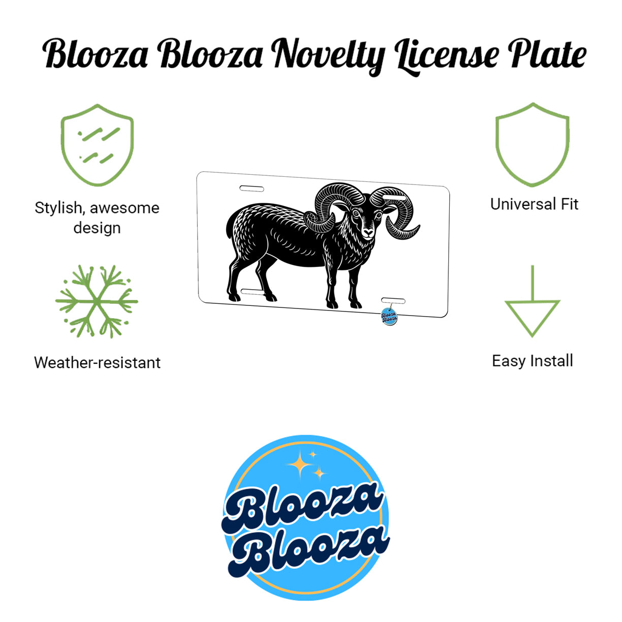 Ram Male Sheep Black White Metal Vanity Novelty Tag License Plate for Trucks Cars SUVs