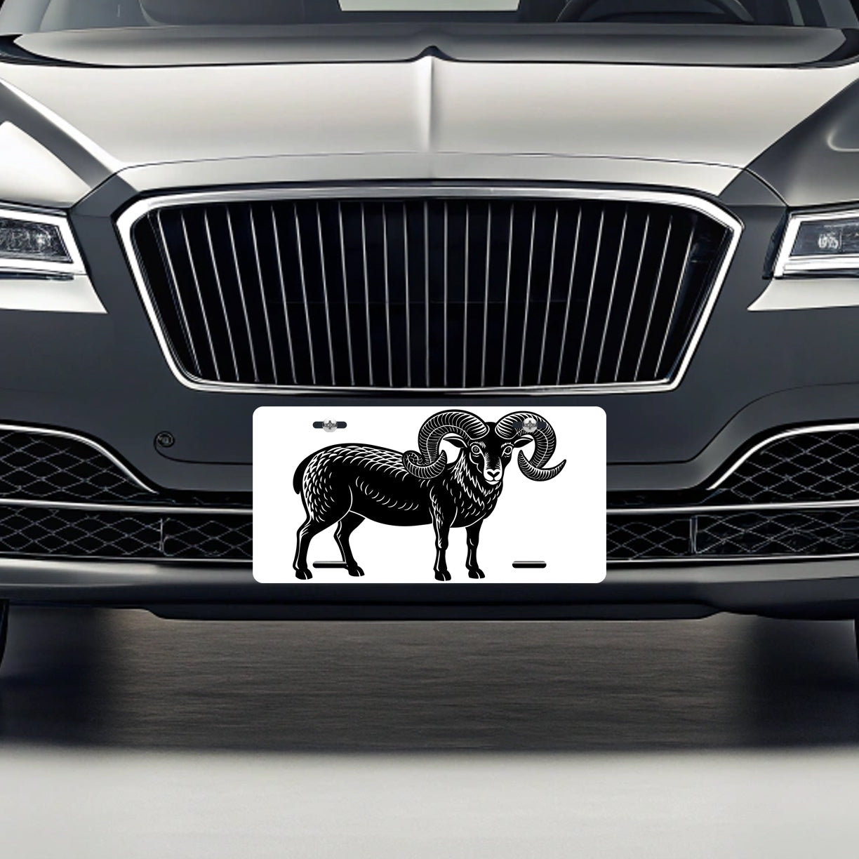 Ram Male Sheep Black White Metal Vanity Novelty Tag License Plate for Trucks Cars SUVs