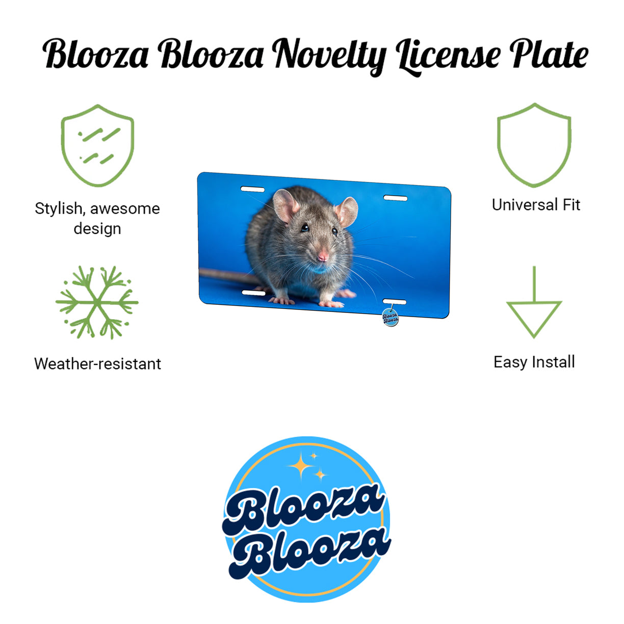 Rat Face Blue Background Metal Vanity Novelty Tag License Plate for Trucks Cars SUVs