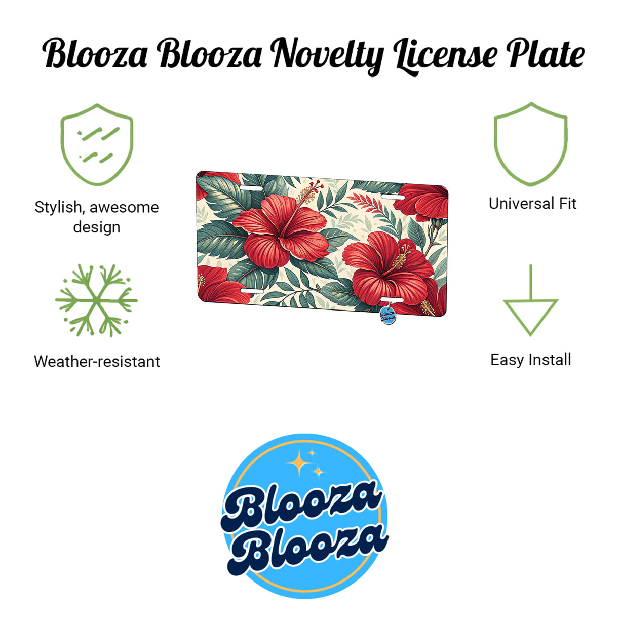 Red Hibiscus Flowers Floral Tropical Pattern Metal Vanity Novelty Tag License Plate for Trucks Cars SUVs