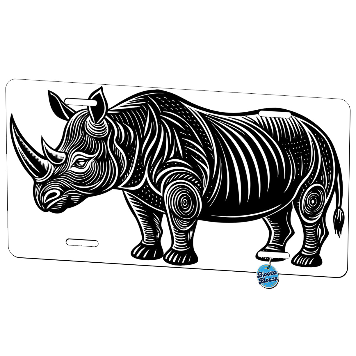 Rhinoceros Black White Metal Vanity Novelty Tag License Plate for Trucks Cars SUVs