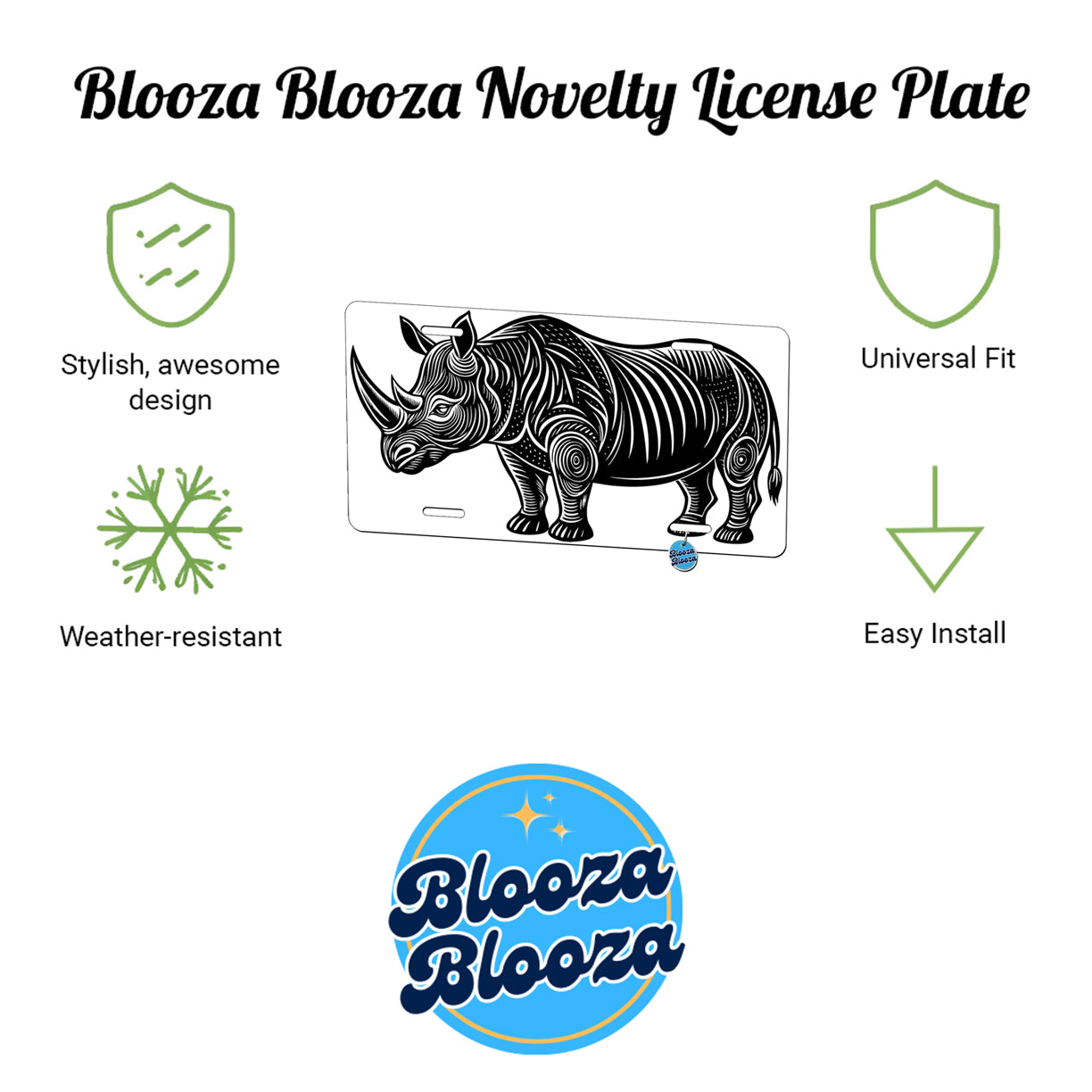 Rhinoceros Black White Metal Vanity Novelty Tag License Plate for Trucks Cars SUVs
