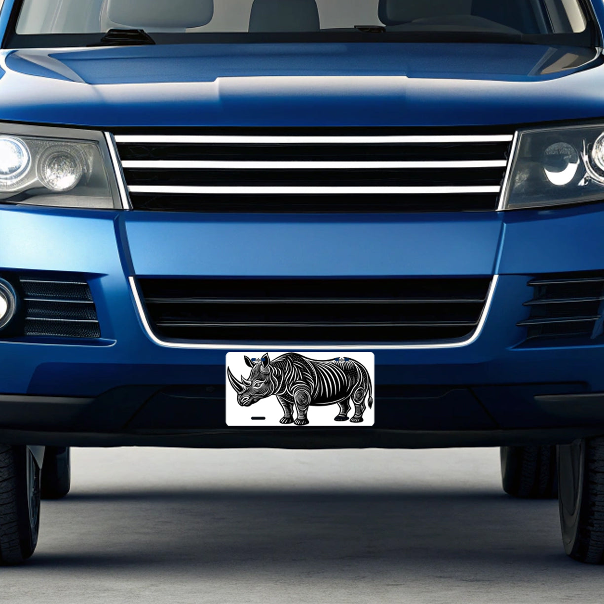 Rhinoceros Black White Metal Vanity Novelty Tag License Plate for Trucks Cars SUVs