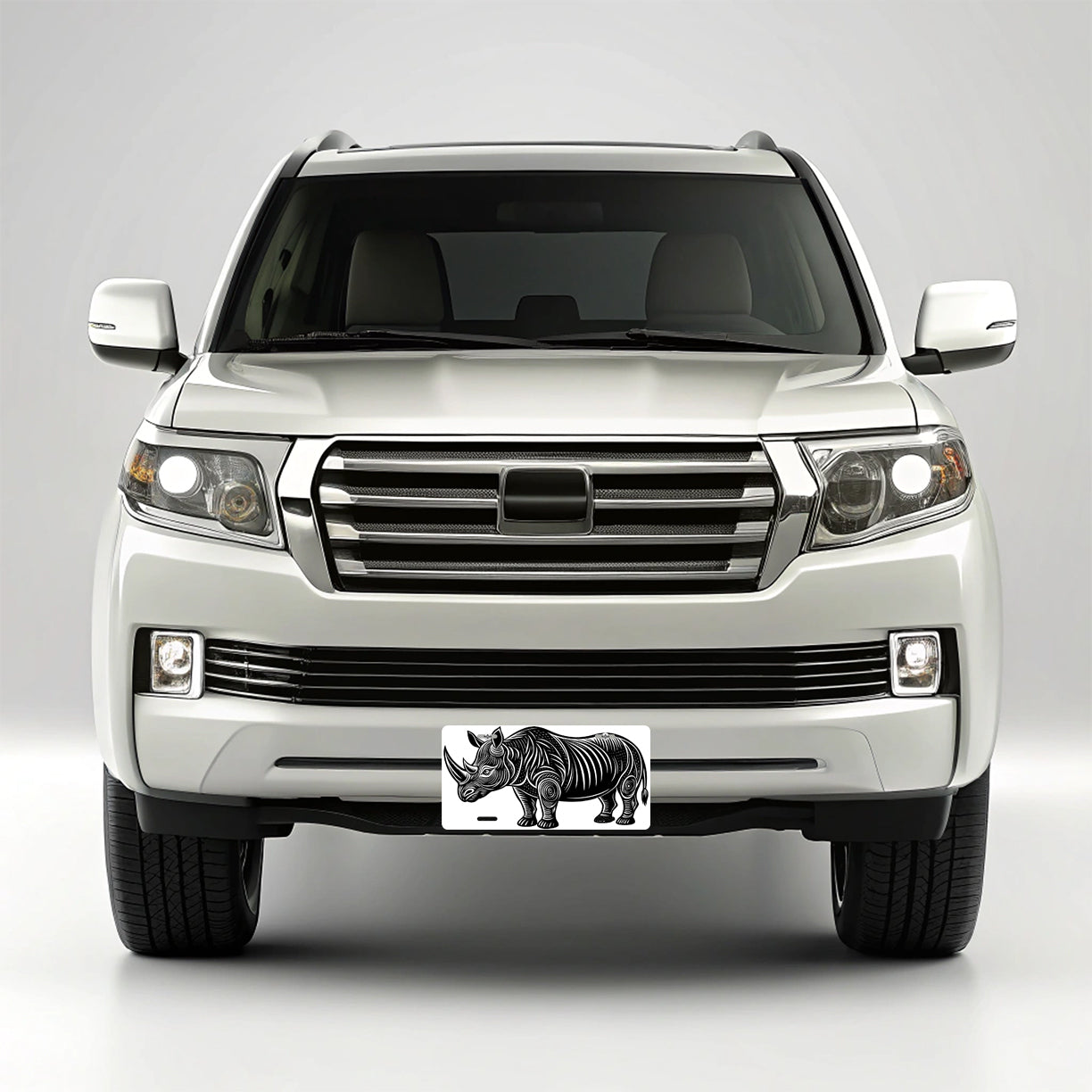 Rhinoceros Black White Metal Vanity Novelty Tag License Plate for Trucks Cars SUVs