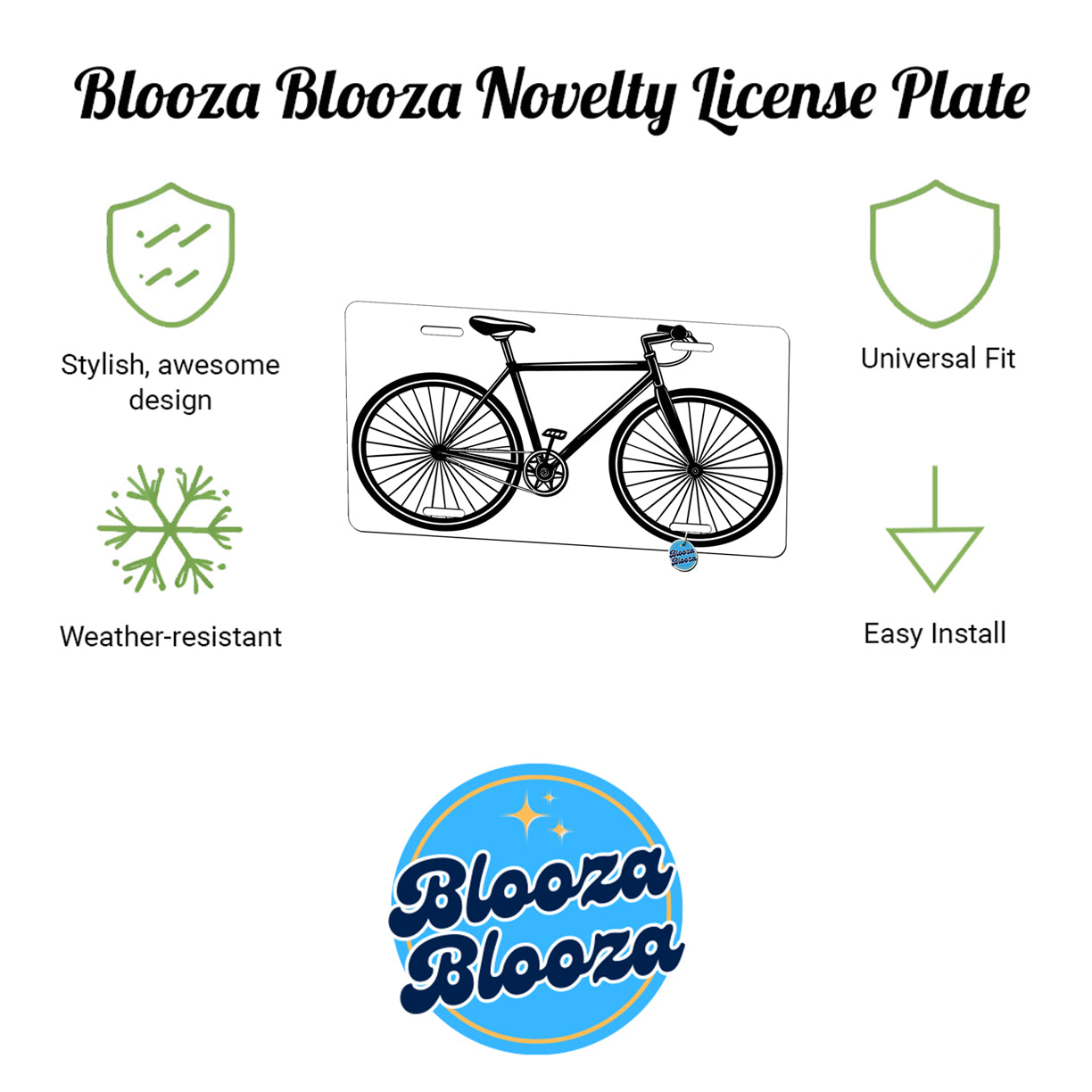 Road Bike Black White Metal Vanity Novelty Tag License Plate for Trucks Cars SUVs