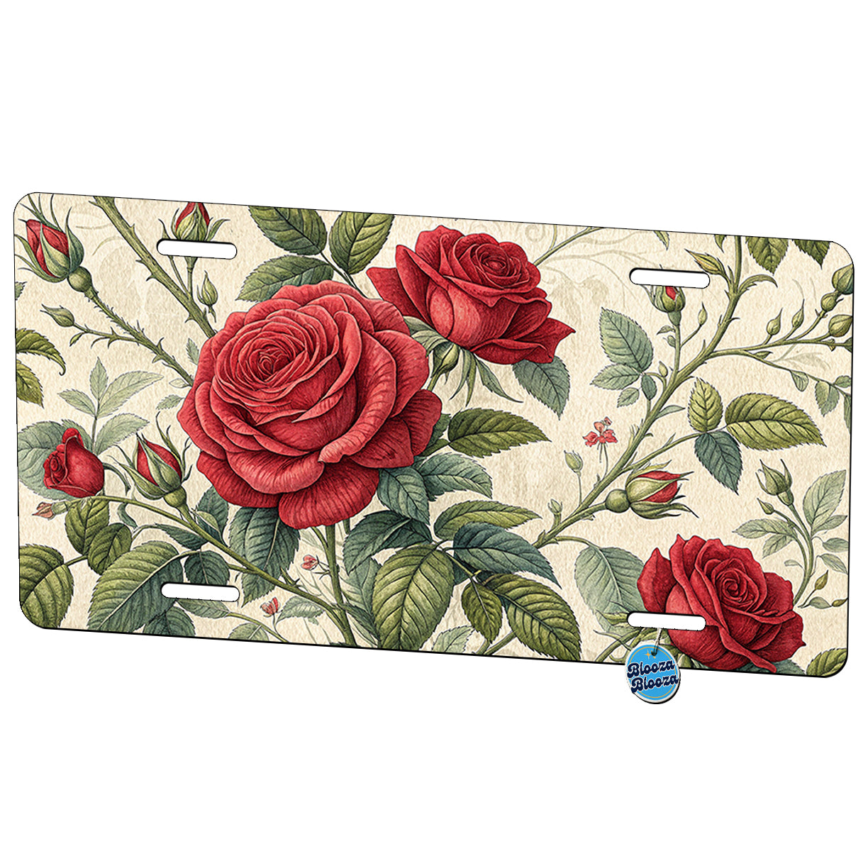 Roses Floral Retro Pattern Metal Vanity Novelty Tag License Plate for Trucks Cars SUVs