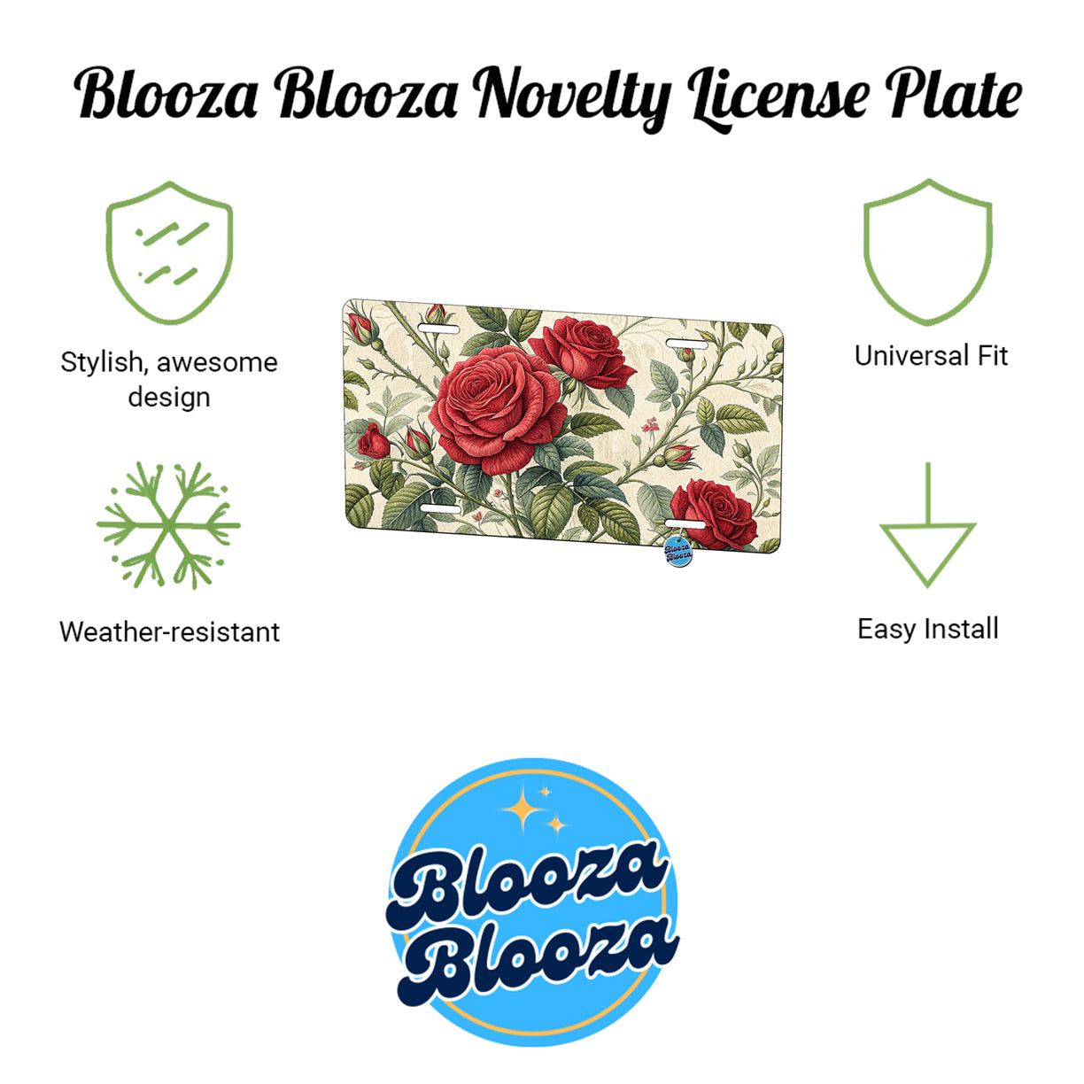 Roses Floral Retro Pattern Metal Vanity Novelty Tag License Plate for Trucks Cars SUVs