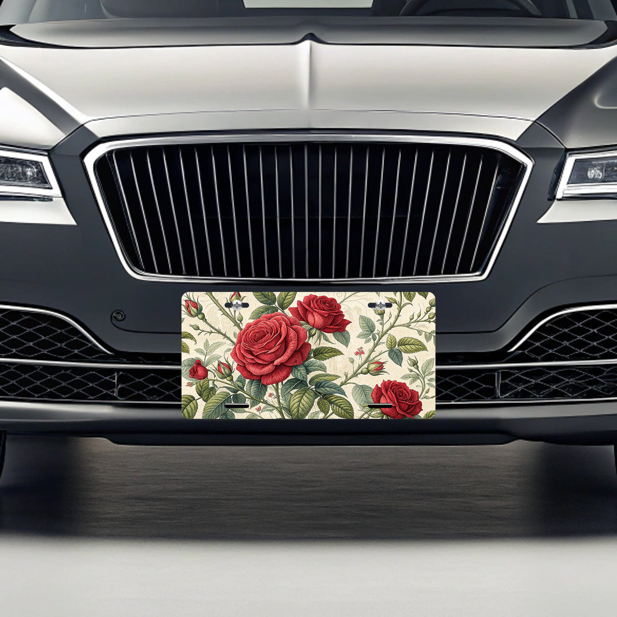 Roses Floral Retro Pattern Metal Vanity Novelty Tag License Plate for Trucks Cars SUVs
