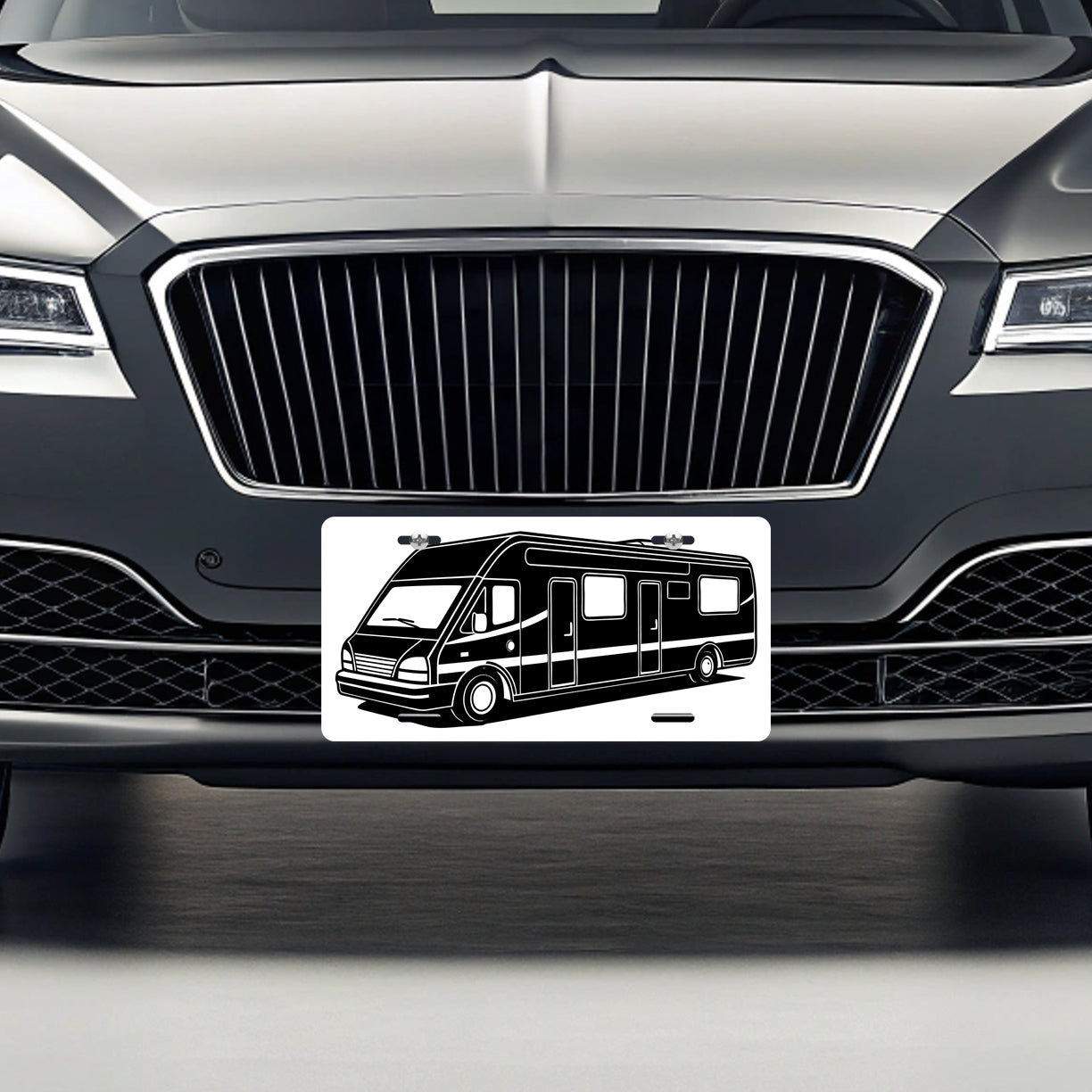 RV Motorhome Black White Metal Vanity Novelty Tag License Plate for Trucks Cars SUVs