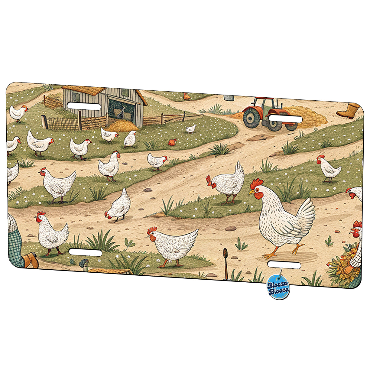 Scattered Chickens On Farm Metal Vanity Novelty Tag License Plate for Trucks Cars SUVs