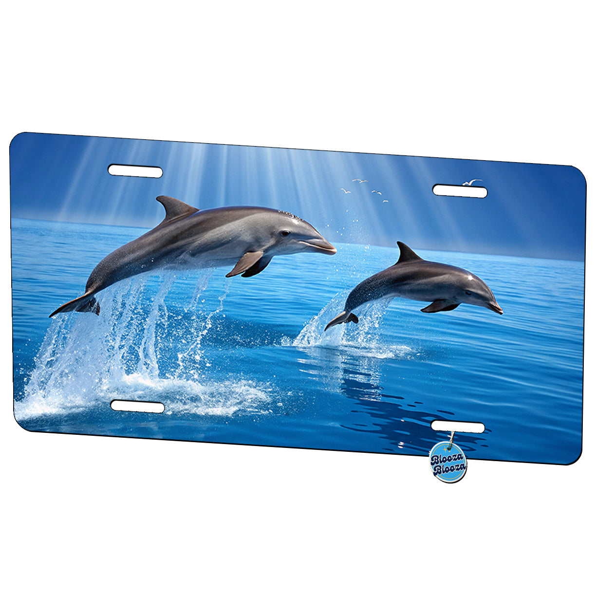 Sea Dolphins Swimming Ocean Metal Vanity Novelty Tag License Plate for Trucks Cars SUVs