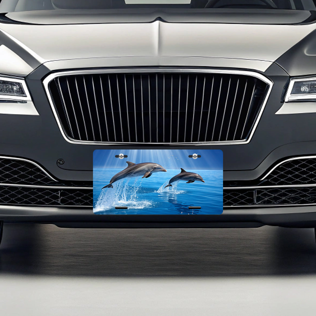 Sea Dolphins Swimming Ocean Metal Vanity Novelty Tag License Plate for Trucks Cars SUVs