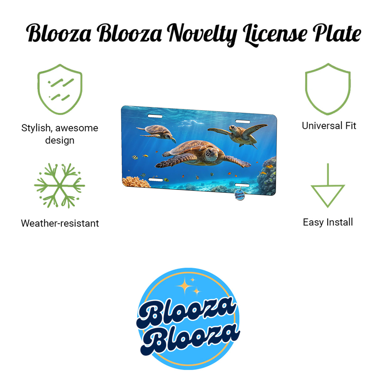 Sea Turtles Swimming Under Water Ocean Metal Vanity Novelty Tag License Plate for Trucks Cars SUVs