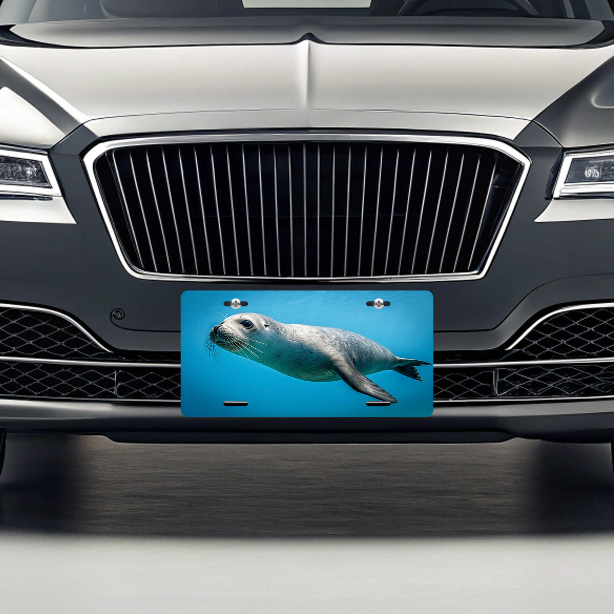 Seal Blue Background Metal Vanity Novelty Tag License Plate for Trucks Cars SUVs