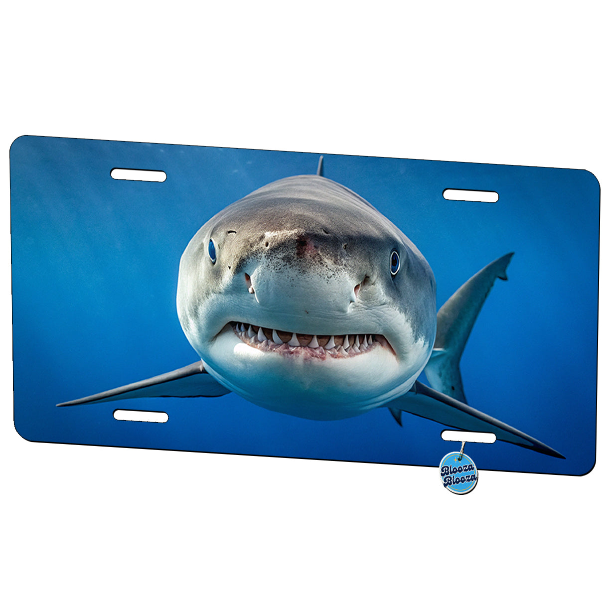 Shark Face Blue Background Metal Vanity Novelty Tag License Plate for Trucks Cars SUVs