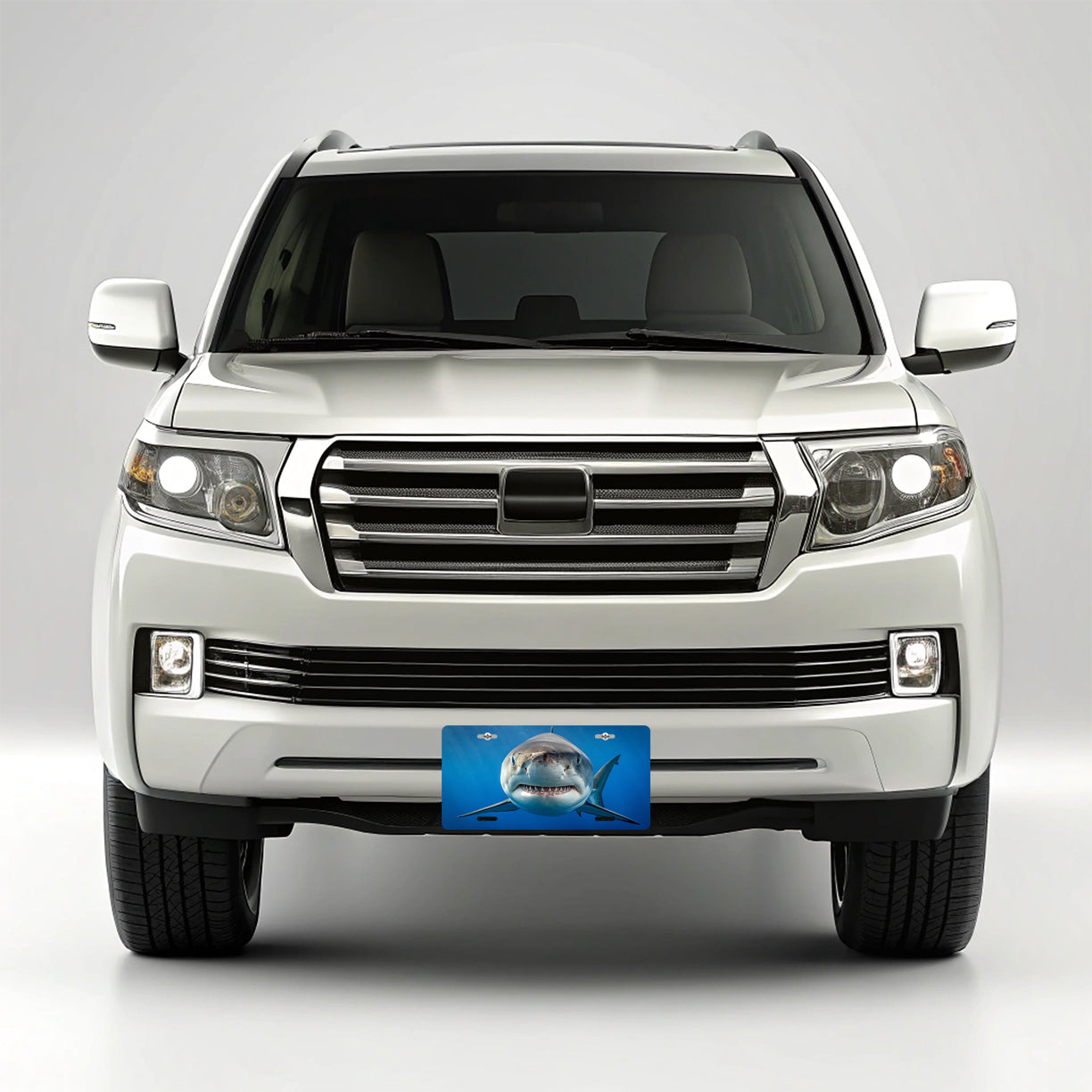 Shark Face Blue Background Metal Vanity Novelty Tag License Plate for Trucks Cars SUVs