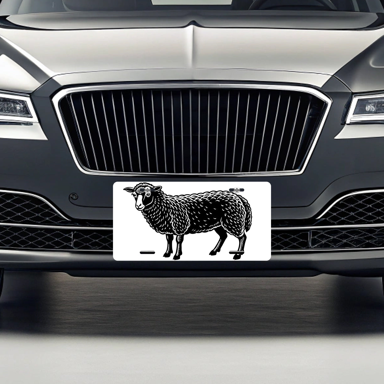 Sheep Black White Metal Vanity Novelty Tag License Plate for Trucks Cars SUVs