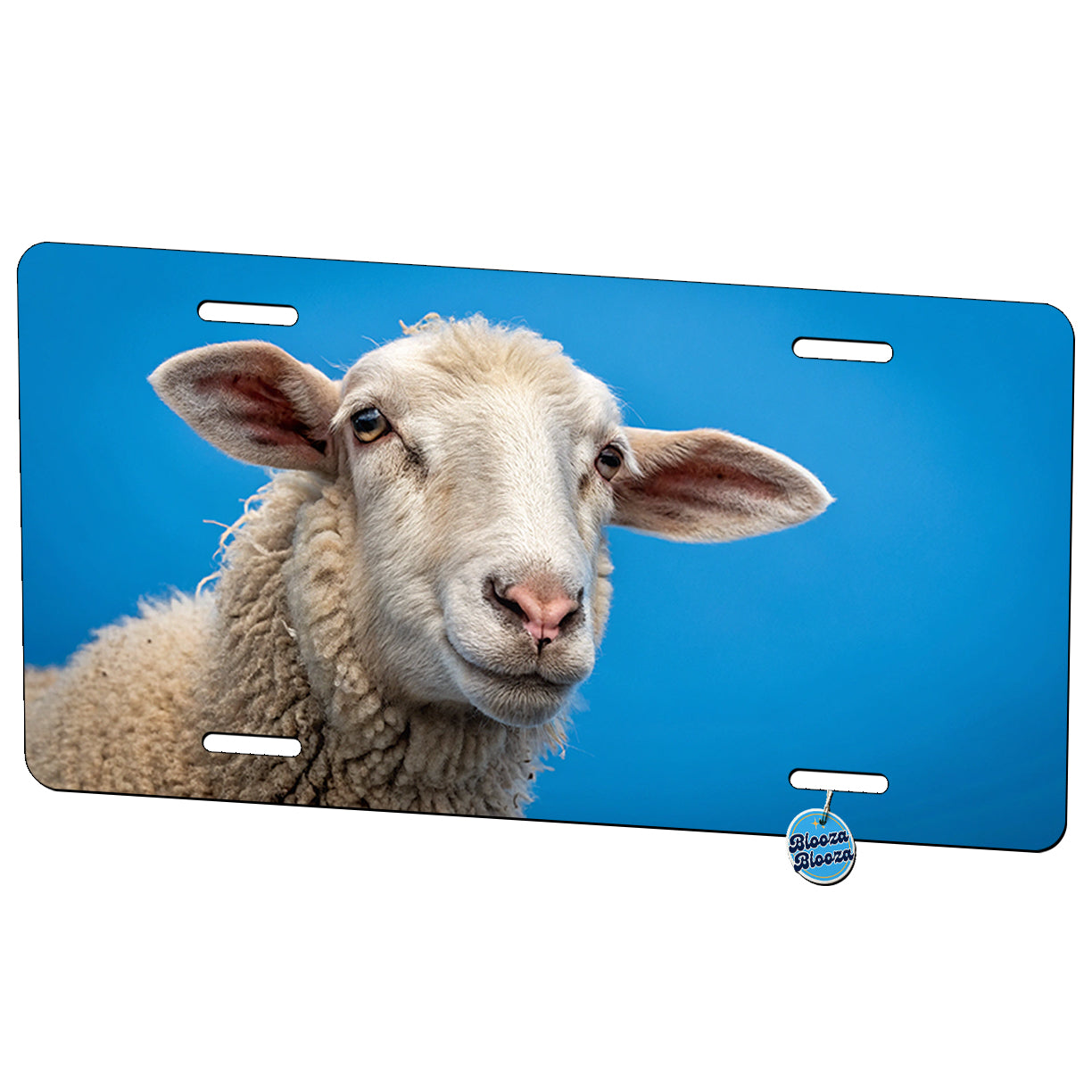 Sheep Face Blue Background Metal Vanity Novelty Tag License Plate for Trucks Cars SUVs