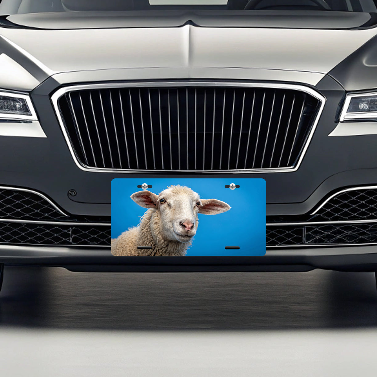 Sheep Face Blue Background Metal Vanity Novelty Tag License Plate for Trucks Cars SUVs