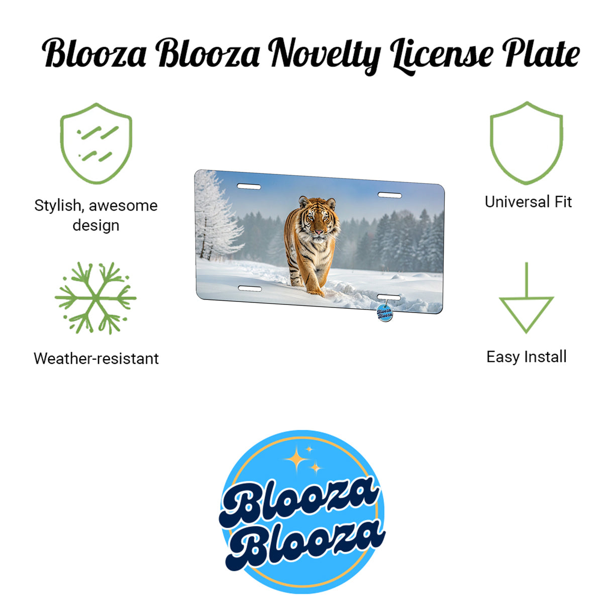 Siberian Tiger In Snow Metal Vanity Novelty Tag License Plate for Trucks Cars SUVs