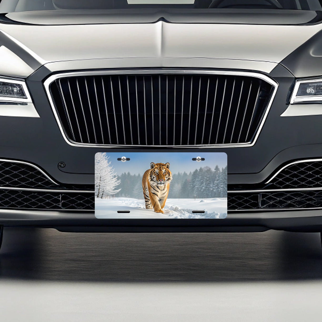 Siberian Tiger In Snow Metal Vanity Novelty Tag License Plate for Trucks Cars SUVs