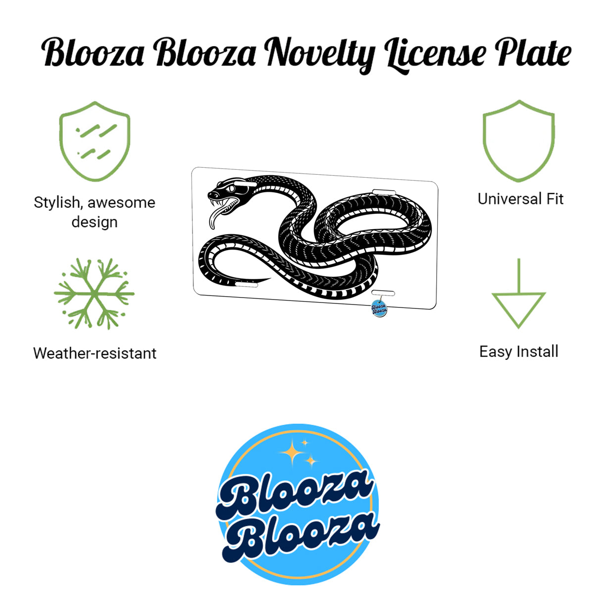 Snake Black White Metal Vanity Novelty Tag License Plate for Trucks Cars SUVs