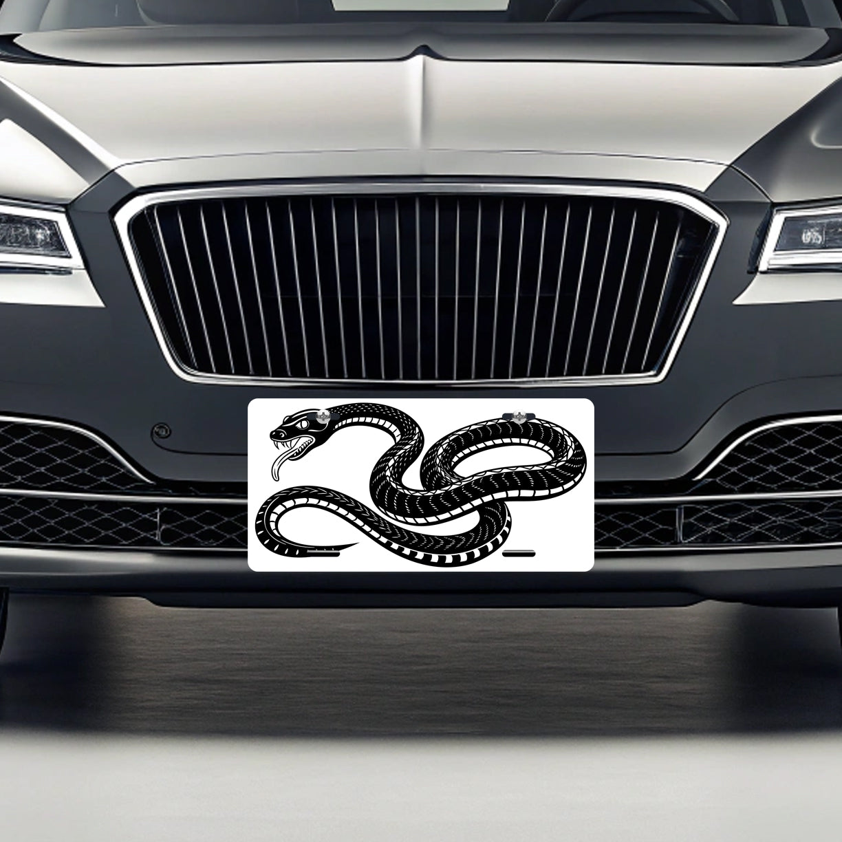 Snake Black White Metal Vanity Novelty Tag License Plate for Trucks Cars SUVs