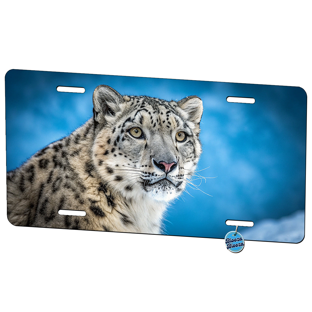 Snow Leopard Blue Background Metal Vanity Novelty Tag License Plate for Trucks Cars SUVs