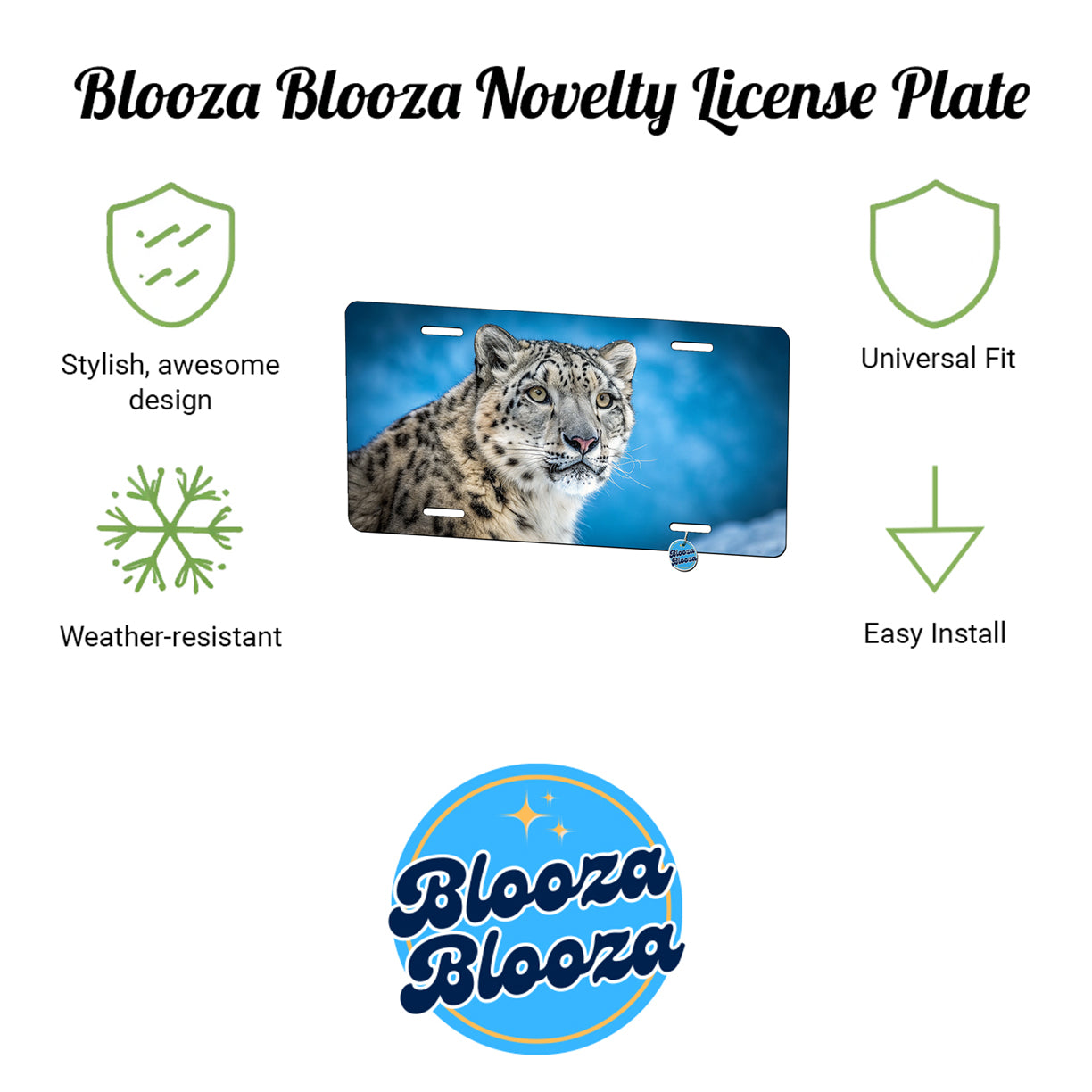 Snow Leopard Blue Background Metal Vanity Novelty Tag License Plate for Trucks Cars SUVs