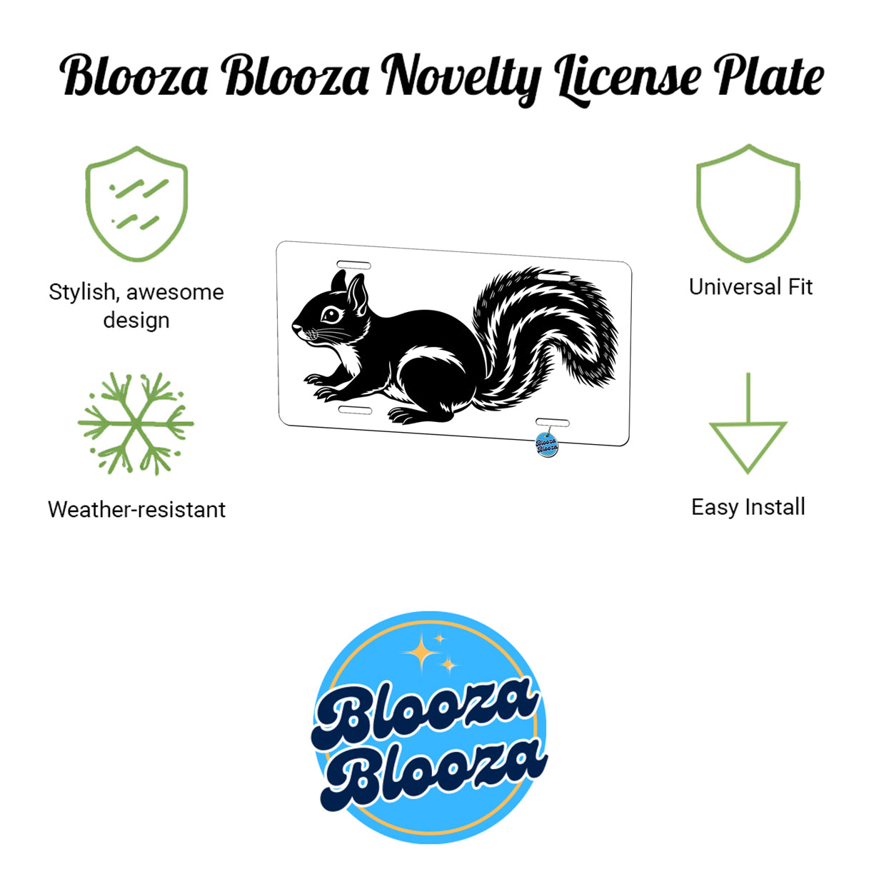 Squirrel Black White Metal Vanity Novelty Tag License Plate for Trucks Cars SUVs