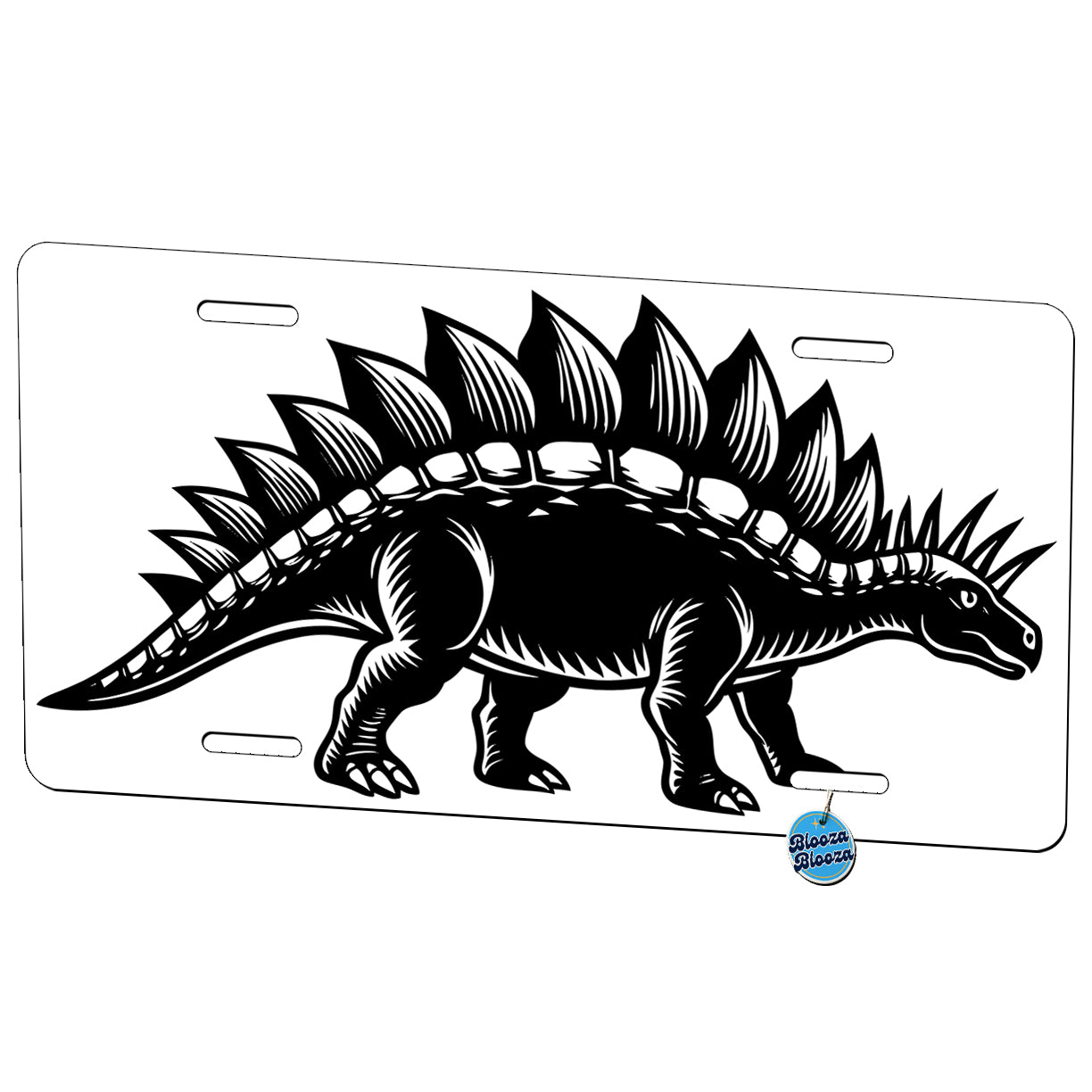 Stegosaurus Dinosaur Black White Metal Vanity Novelty Tag License Plate for Trucks Cars SUVs