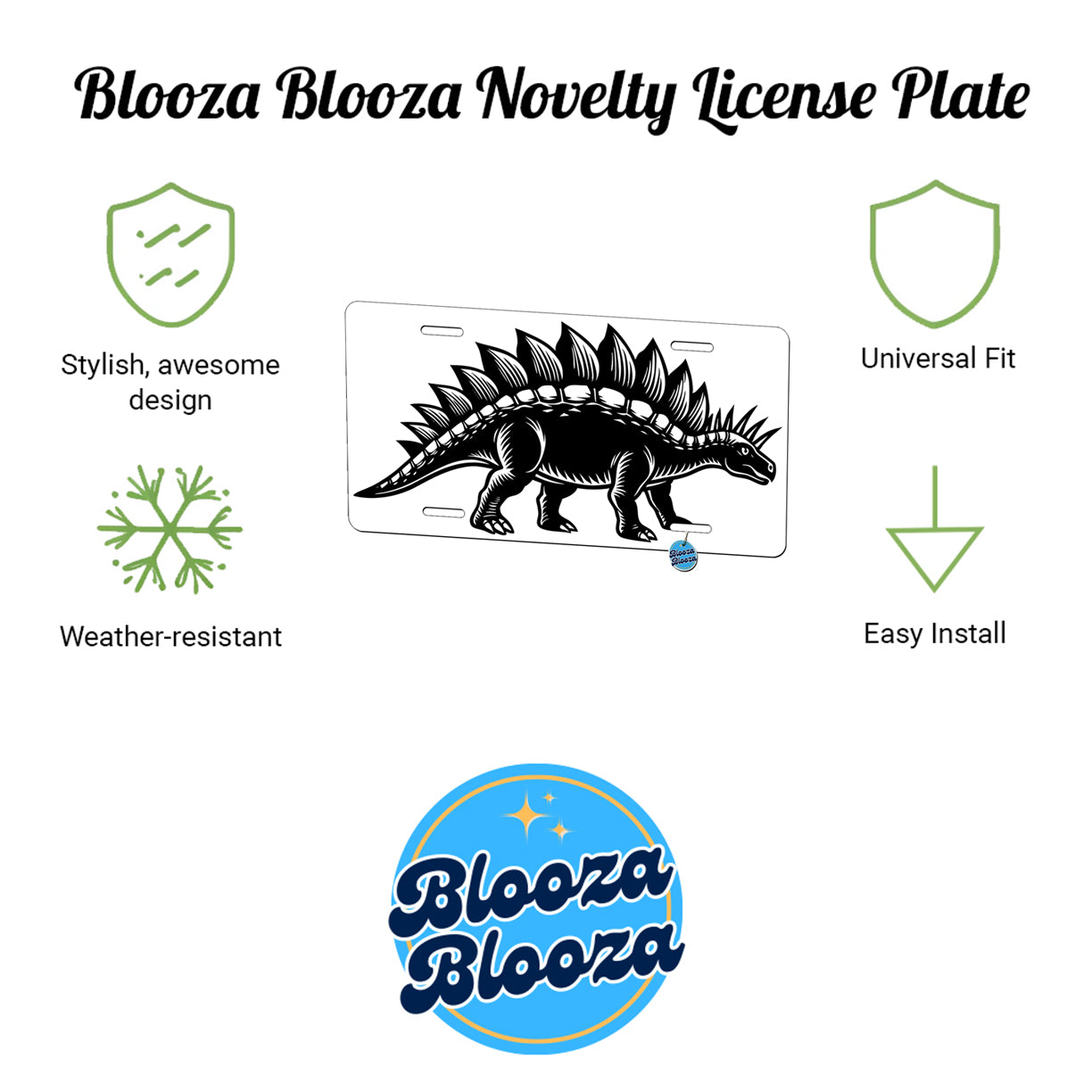 Stegosaurus Dinosaur Black White Metal Vanity Novelty Tag License Plate for Trucks Cars SUVs