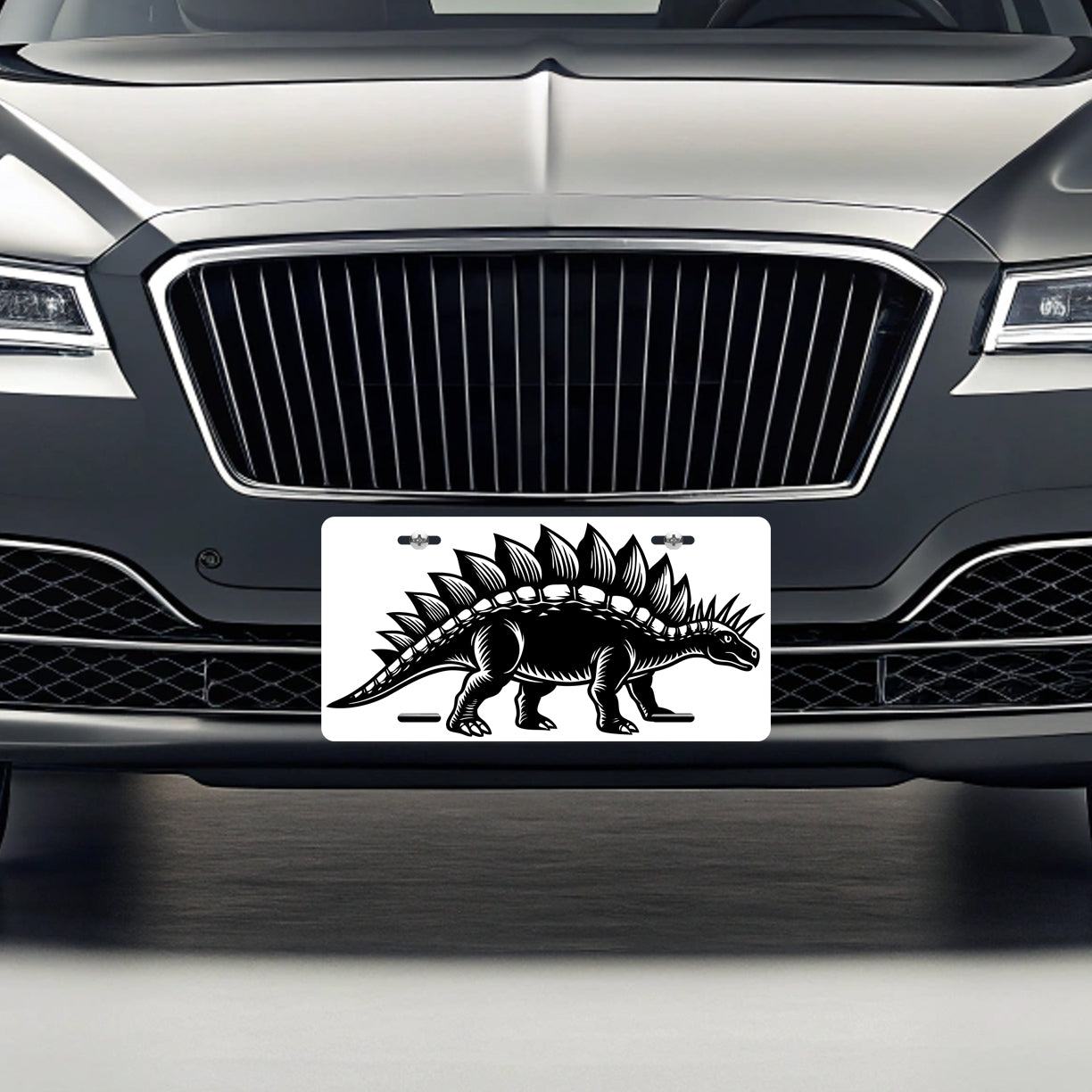 Stegosaurus Dinosaur Black White Metal Vanity Novelty Tag License Plate for Trucks Cars SUVs