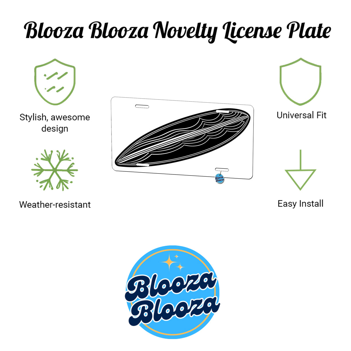 Surfboard Black White Metal Vanity Novelty Tag License Plate for Trucks Cars SUVs