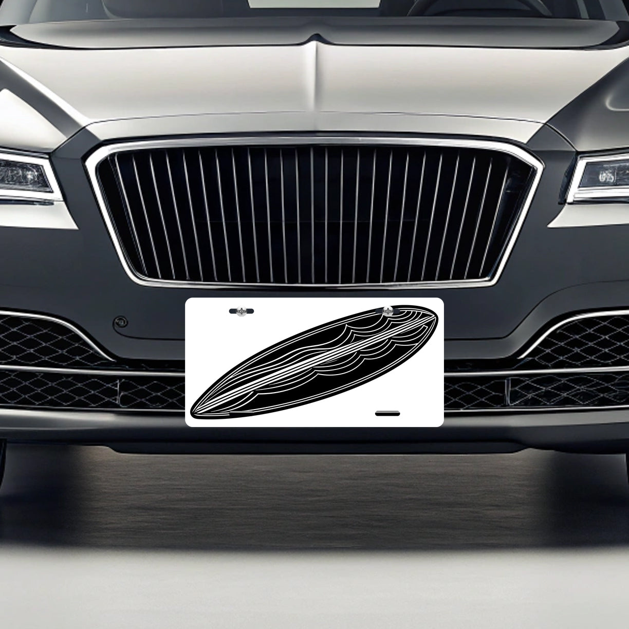 Surfboard Black White Metal Vanity Novelty Tag License Plate for Trucks Cars SUVs