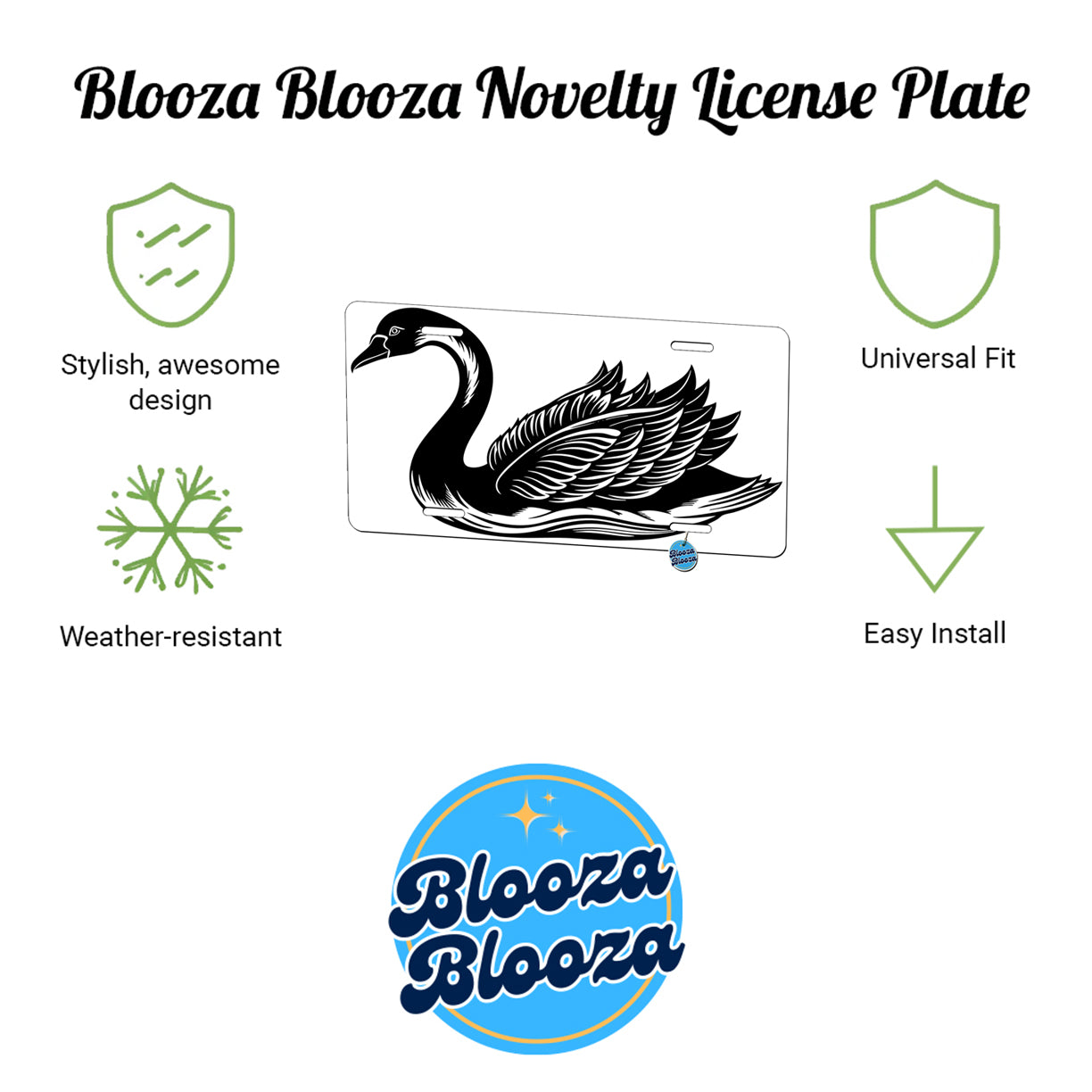 Swan Black White Metal Vanity Novelty Tag License Plate for Trucks Cars SUVs